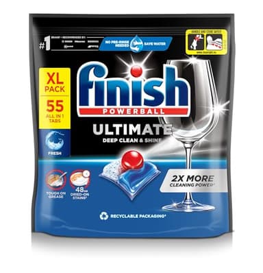 Finish Ultimate Infinity Shine Dishwasher Tablets Bulk, Scent : Fresh, Size : 55 Dishwasher tabs, for Ultimate Clean and Diamond Shine