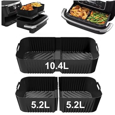 Silicone Air Fryer Liners for Ninja Foodi Flexdrawer AF500UK,Reusable Ninja Air Fryer Linners,3Pcs Silicone Air Fryer Liner for Ninja AF500 10.4L*1+5.2L*2,Air Fryer Accessories for Cosori Twinfry 10L