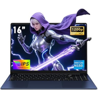 NAIKLULU 16 Inch 2026 Cheap Gaming Laptop RAM 16GB SSD 1TB Processor N150 (1.2 to 3.6GHz), Budget Gaming Laptop Computer, 1920x1200P/6000MAH/46.2Wh/Backlit Keyboard/Touchpad/Webcam