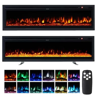 INMOZATA 3 IN 1 Electric Fire 152cm/60" Wall Mounted/Recessed/Freestanding Electric Fireplace with Remote & Touch Screen Control 12 LED Color Flame Effect, 2 Heat Power 900W&1800W, Crystal & Log Set
