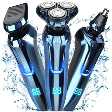 Electric Razor for Men, IPX7 Waterproof Wet & Dry Cordless Shaver, 120 Min Shaving with Precision Trimmer, Nose Hair Trimmer, LED Display, Travel Lock