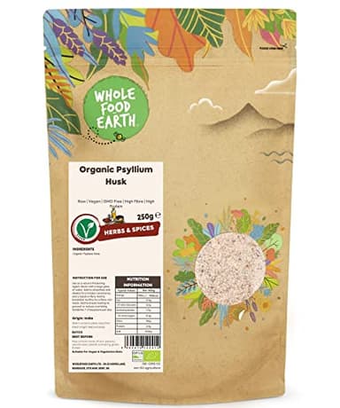 Wholefood Earth Organic Psyllium Husk 250g Raw | Vegan | GMO Free | High Fibre | High Protein | Certified Organic