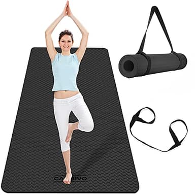 CAMBIVO Large Yoga Mat 183 * 81 * 0.6cm Extra Wide Exercise Mat, Large Gym Mat TPE Non Slip, Pilates Mats for Home Gym, Workout, Gymnastics, Fitness, Training, Yoga Class [with Carry Strap] (Black)