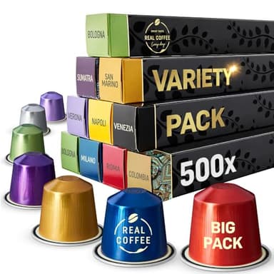 Real Coffee Variety Pack: 500 Coffee Pods for Nespresso. 9 Different Varieties. Big Pack for the Office