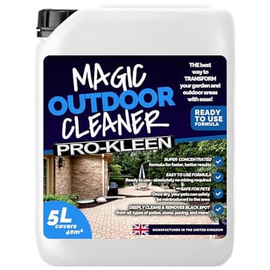 Pro-Kleen Magic Outdoor Cleaner 5L Black Spot Remover Spray and Leave Cleaner - Removes Stains, Marks & Lichen For Patios, Driveways, Indian Sandstone, Block Paving and more - Easy to Use Liquid