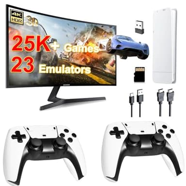 iPalamila Games Console, Game Stick 4k Hdmi Output, 25,000+ Built-In Retro Games, 23 Emulators, 2.4ghz Wireless Controller, Plug And Play Retro Games Console For Tv With 64g Tf Card (White)