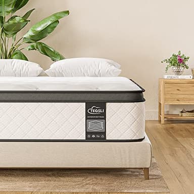TeQsli 6FT Super King Mattress 10 Inch Gel Memory Foam Pocket Sprung Hybrid Mattress Medium Firm Orthopedic - Edge Support & OEKO-TEX Certified in a Box 180x200x25cm
