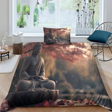 QPIRINMEX Buddha Statue Quilt Cover 3D Printed Yoga Meditation Duvet Cover Bedding Comforter Cover Set with Zipper Soft Microfiber for Kids Youth 3 Piece Set Winter Soft And Comfortable Room Decor