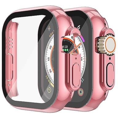 Piuellia 2-Pack Hard Case PC Screen Protector with Tempered Glass Compatible for Apple Watch Ultra 3 (2025) / Ultra 2 / Ultra 49mm, Cover Anti-Fall Ultra-Thin for iWatch, 1 Rose Pink + 1 Transparent