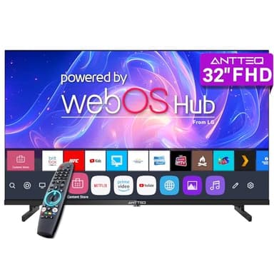 Antteq 32 Inch TV FHD Smart WebOS Television, 1080P MagiQ 32" with Full HD ThinQ AI, Voice Magic Remote Airplay, Apple TV+, Netflix, Freeview, YouTube, WiFi, Black Televisions