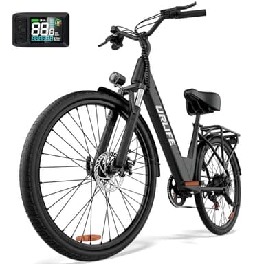 URLIFE 26" Electric Bike for Adults, Mountain Bike with LCD Display, 36V 13AH Removable Battery 250W Powerful Motor, 7-Speed Derailleur 80KM Max Range Ebike Commute MTB BLACK