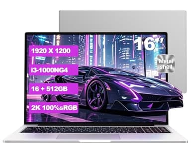 HUQPPQ Laptop Gaming Computer 16GB RAM 512GB 1TB SSD Expansion Core i3 (up to 3.2Ghz) Notebook 16 Inch Laptop Computer 1920 * 1200 IPS UHD Type C 5G WiFi with Mouse & Keyboard Film UK-Silver