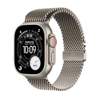 Apple Watch Ultra 3 GPS + Cellular 49mm Premium Running and Multisport Smartwatch with Rugged Natural Titanium Case with Natural Titanium Milanese Loop - Medium. Advanced Health and Fitness Tracking