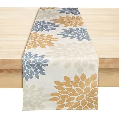 Linen Table Runner, Floral Printed Table Runners, 33 x 180 cm Stain-Resistant Table Runner for Home Kitchen Coffee Dinning Room Farmhouse Party Gathering Decor (Printed Pattern-2)