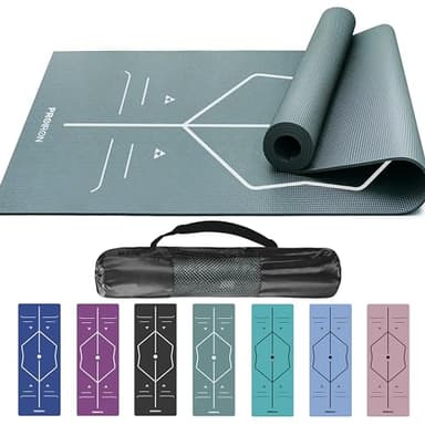 PROIRON Yoga Mat with Alignment Lines/Carry Bag, Multi-Purpose Yoga Matt Exercise Mats for Women Kids - 173 x 61 x 0.4 cm - Dark Green