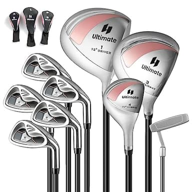 COSTWAY Womens Golf Club Set, 9 Pieces Complete Set with 460cc Alloy Driver, 3# Fairway Wood, 4# Hybrid, 6-9# & P Irons and Putter, Head Covers Inculded