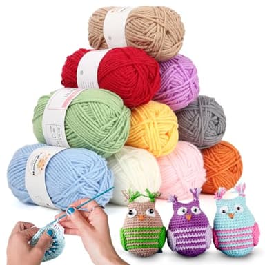 Aeelike 10 Pack Multi Coloured Double Knitting Yarn Acrylic Wool Crochet Yarn Set, Soft 4 Ply Acrylic Yarn for Crochet Knitting and Crafts, 10x25g of Knitting Crochet Wool Yarn for Amigurumi Beginners