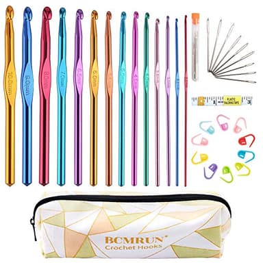 BCMRUN Crochet Hooks Set 14 Sizes 2mm(B) -10mm(N) Aluminum Ergonomic Knitting Needles Kit with Case Weave Yarn Craft Set, Crochet Hook Knit Needle, Best Gift for Women Girls