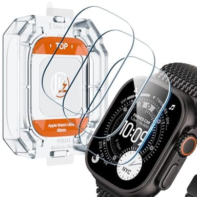 LK 3 Pack for Apple Watch Ultra 3 / Ultra 2 Screen Protector 49mm [Zero-Fault] HD Top 9H Tempered Glass Apple Watch Ultra Screen Protector 49mm with Auto-alignment Installation Frame, Anti-Scratch