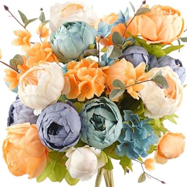 FiveSeasonStuff Vintage Artificial Peonies Silk Flowers and Hydrangeas for Wedding Bridal Home Décor – Beautiful Floral Centerpiece Arrangement Decoration with 2 Bouquets (Vintage Peaceful)