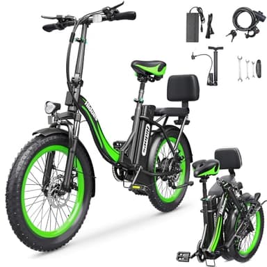 Electric Bike Folding 20" Fat Tire 25KM/H Range 30-90km, Removable 13Ah Hill Mountain Electric Cycle Fat Tire Snow Beach Ebike Commuter Electric bicycles, Dual Disc Brakes & for Adults Teens