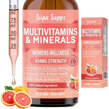 Multivitamins & Minerals for Women 30 Plus - Daily Vitamins A C D E K B Complex, Iron & Zinc - Smooth Pink Grapefruit Flavour - Liquid Multivitamin for Women - Alternative to Tablets & Gummies - 60ml