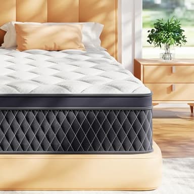 ELEMUSE Double Mattress 10.6 inch, 4FT6 Memory Foam Sprung, Medium Firm Hybrid Mattress Double Bed, Zoned Coil Orthopedic with OEKO-TEX Certified(135x190x27cm)