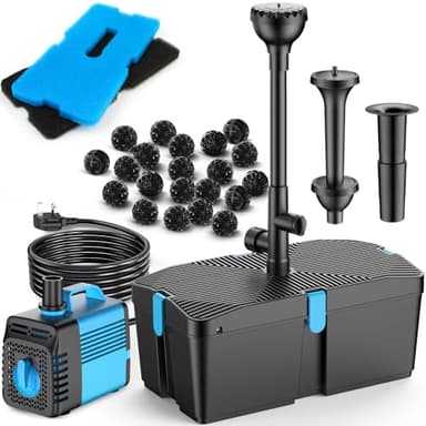 Pond Filter with Fountain Pump Kits, 2500L/H Pond Pump and Filter Kit with 50W Submersible Waterpump, Ideal for Outdoor Clean Koi-Pond