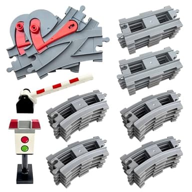 37 Pieces Train Tracks Set - Compatible with All Major Brands, Classic Railway Track with 20 Curved Tracks, 10 Straight Tracks and 2 Switches Tracks, Light Grey Toy Track Accessory for Kids