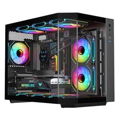IONZ APEX - PC Gaming Case, M/ATX Mid Tower, Dual Chamber - Front I/O Type C, Tempered Glass (With 6 ARGB PWM Fans) - Black