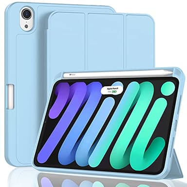 ZryXal for iPad Mini 7 Case A17 Pro 2024/iPad Mini 6 Case 2021 8.3 Inch with Pencil Holder, iPad Mini 7th/6th Generation Case with Soft TPU Back and Auto Sleep/Wake,Sky Blue