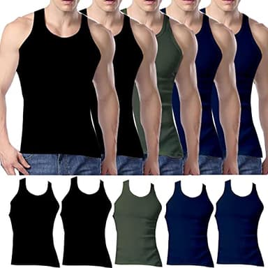 Mens Tank Tops Multipack Cotton Vest for Men Sleeveless Undershirt Pack of 5 Basic Plain Color Underwear,Green Blue Black,Size XX-Large