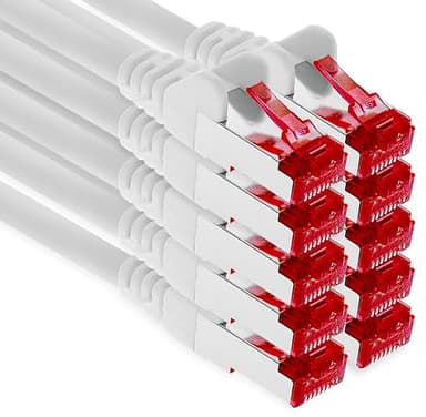 1aTTack.de - 10x 1m CAT6 patch cable S/FTP PIMF shielding CAT.6 RJ45 network cable Ethernet cable DSL LAN router switch modem patch panel - white - 10 pieces