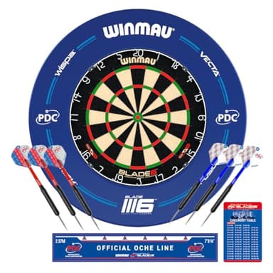 WINMAU PDC Blade 6 Dartboard Surround Set - Professional Darts Accessories - Includes Blade 6 Dart board, Surround, 2 Sets of Precision Darts & more