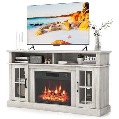 TANGZON Electric Fireplace Insert TV Stand, Freestanding Media Console Table Entertainment Center with 1800-2000W Heater & Remote Control (Gray, 23" Fireplace,148x40x82cm for 65" TV)
