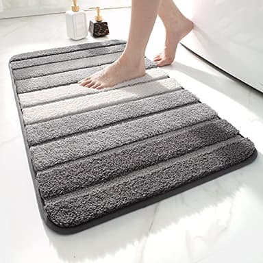 DEXI Bath Mat 40 x 60 cm, Extra Soft Absorbent Microfiber, Non-Slip Washable Rugs for Shower Floor, Bathmat Bathroom Accessories Decor, Grey