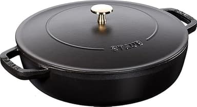 STAUB Cast Iron Sauté Pan, Chistera Lid, Round, 3.7 L, Black, 33 x 31 x 9.5 cm