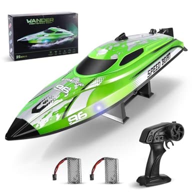 Helangel RC Boat, 2.4Ghz Remote Control Boat 25KM/H Self Righting Racing Boats Outdoor Radio Controlled Watercraft with Low Battery Alarm Rechargeable Battery for Pools Lakes, Green