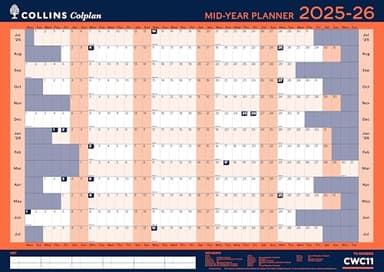 Collins 'Colplan' 12 Month Mid/Academic Year Wall Planner, July 2025, July 2026 - CWC11-2526- Monthly Calendar, A1 Size