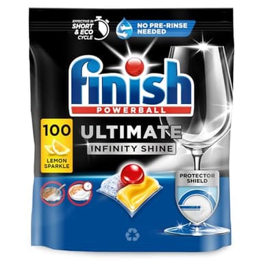 Finish Ultimate Infinity Shine Dishwasher Tablets Bulk | Scent : Lemon | Size: 100 Dishwasher Tabs |Ultimate Clean and Shine