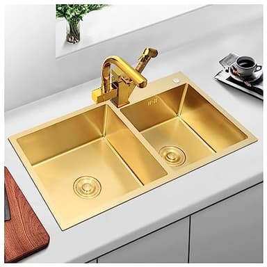 Farmhouse Style Gold Bar Sink Large Undermount or Drop In Double Bowl Stainless Steel Kitchen Sink Ideal for Workstation Use Durable and Elegant Design
