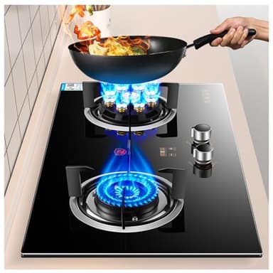 Indoor Gas Stove 2 Burners Tempered Glass Panel 5.0kW/5.2kW Timed High Flame Compatible with Natural Gas and LPG Ideal for Efficient Cooking