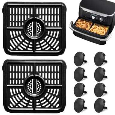 GWYXC Air Fryer Replacement Parts for Ninja Foodi AF500UK 10.4 L 7-in-1 DualZone FlexDrawer Air Fryer, 2 PCS Air Fryer Accessories Grill Pan Plate Crisper Plate Rack Tray with Rubber Bumpers