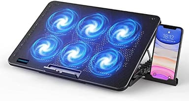 LIANGSTAR Laptop Cooling Pad, Laptop Cooler with 6 Quiet Fans at 2100RPM, Laptop Stand with Phone Holder, 7 Heights Adjustable & USB Powered, suitable for 12-17 Inch, Blue