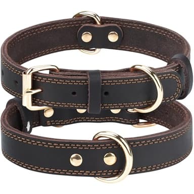 Joytale Genuine Leather Dog Collar with Metal Buckle, Heavy Duty Soft and Durable Leather Collars, Adjustable for Medium Dogs, Brown, M