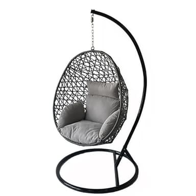 Alivio Rattan Hanging Egg Chair Basket Chair with Cushion, Weather Resistant Free Standing Swing Chair for Indoor, Outdoor, Patio, Garden, Balcony 150kg Capacity (Grey)