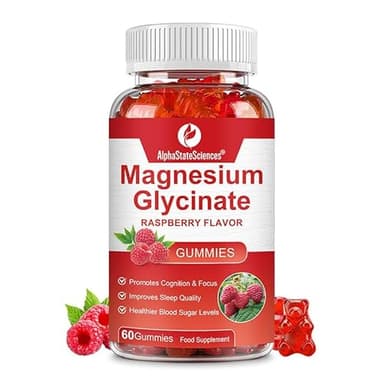AlphaStateSciences Magnesium Bliss: Raspberry Gummy Bears for Enhanced Focus, Restful Sleep, and Balanced Blood Sugar (500mg Magnesium Glycinate) - 60 Gummies