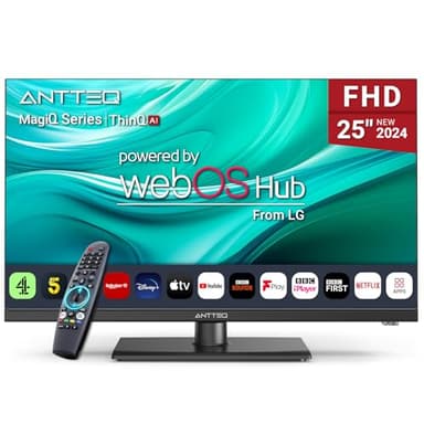 Antteq 25 Inch Smart TV, WebOS FHD TV MagiQ 25" with ThinQ AI Voice Magic Remote, BBC Freeview Netflix YouTube Airplay WiFi Black Televisions
