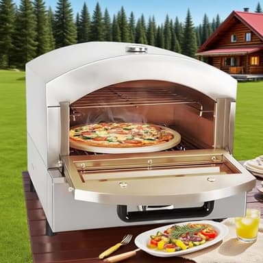 GYKOZY Commercial Gas Pizza Stove – Built-in External Thermometer, Adjustable Flame Control, 50-350°C Stone Baking, Stainless Steel, for Family Outside Cooking Camping