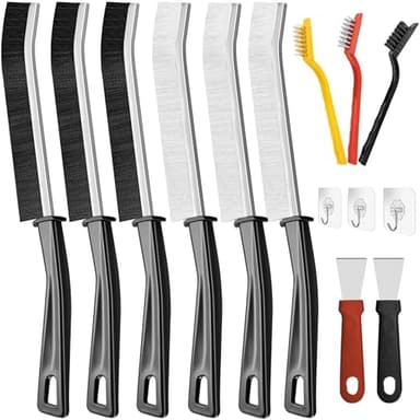 PhieeSeriy 14Pcs Crevice Cleaning Brush 2025, 5MM Hard Bristle Gap Cleaning Brush for Bathroom Tile Window Groove, Bathroom Crevice Cleaning Brush Tool Set with Wire Brush/Scrapers for Home Kitchen